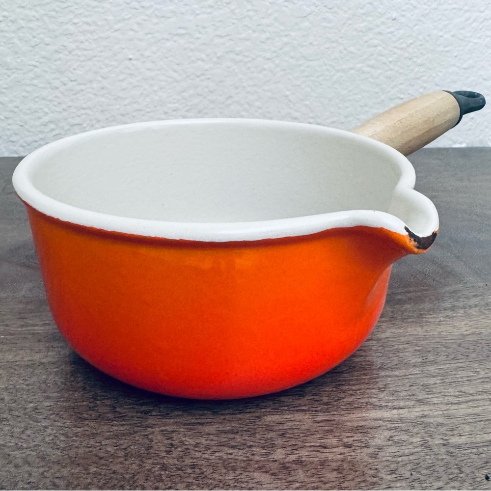 Vintage LeCreuset Flame Orange Enamel Cast Iron Cookware Pot